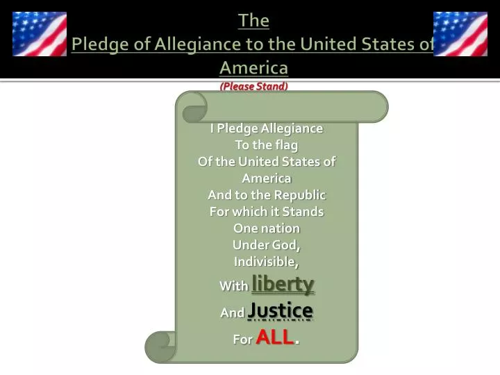 the pledge of allegiance to the united states of america please stand
