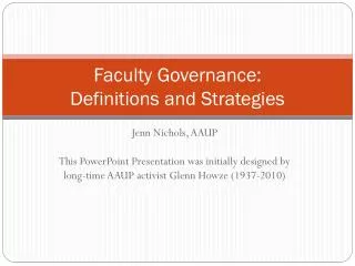 Faculty Governance: Definitions and Strategies