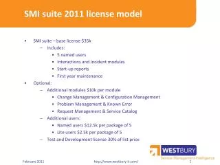 SMI suite 2011 license model