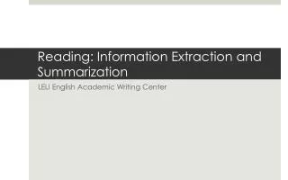 Reading: Information Extraction and Summarization