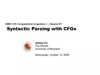 Syntactic Parsing with CFGs