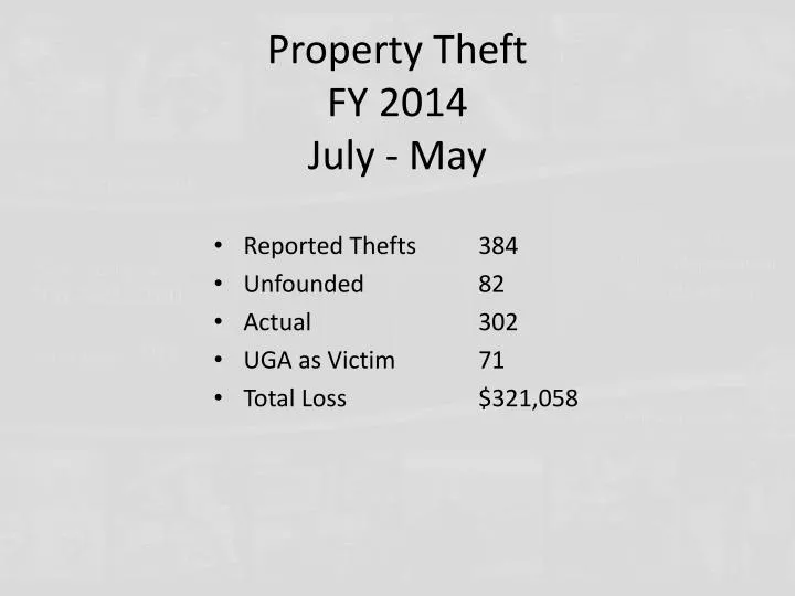 property theft fy 2014 july may
