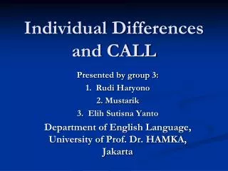 Individual Differences and CALL