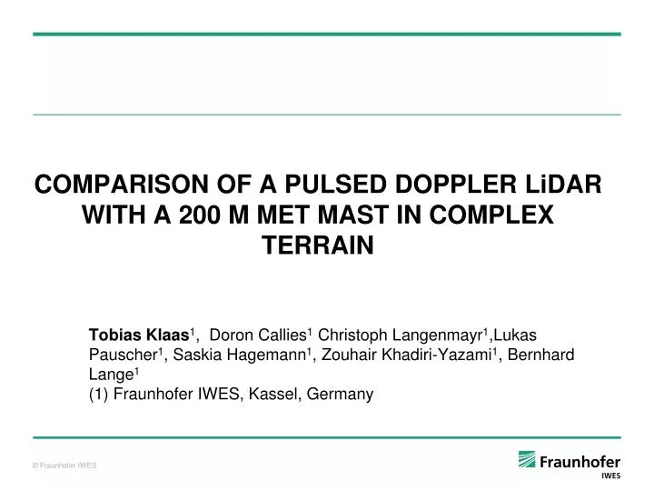 comparison of a pulsed doppler lidar with a 200 m met mast in complex terrain