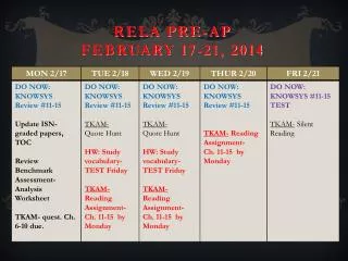 RELA Pre-AP February 17-21, 2014