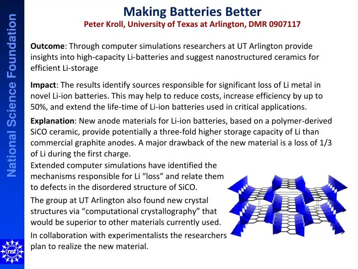 making batteries better peter kroll university of texas at arlington dmr 0907117