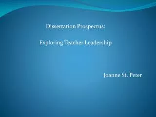 Dissertion Prospectus: Exploring Teacher Leadership