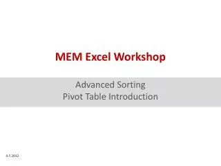 MEM Excel Workshop