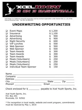 UNDERWRITING OPPORTUNITIES Event Maps			$ 1,200 Insurance			$ 1,100