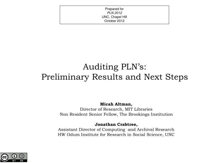 auditing pln s preliminary results and next steps