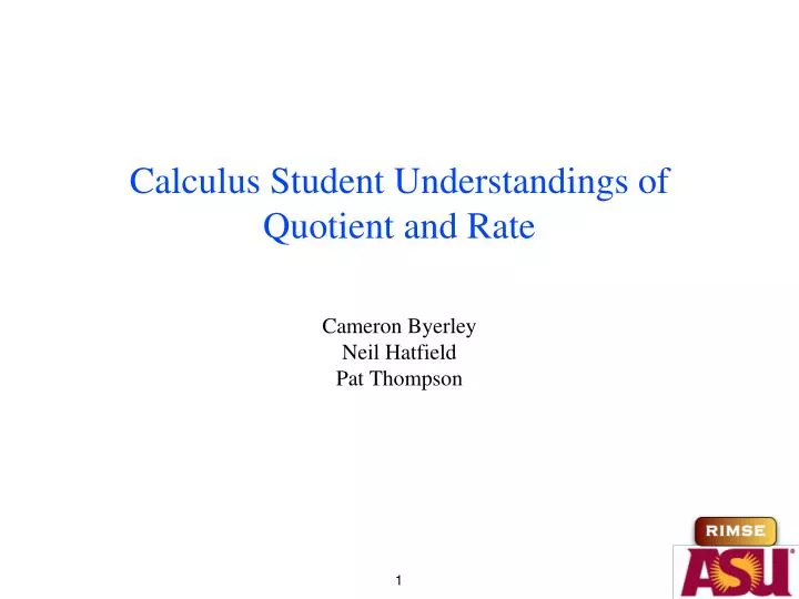 calculus student understandings of quotient and rate