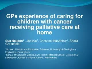 GPs experience of caring for children with cancer receiving palliative care at home