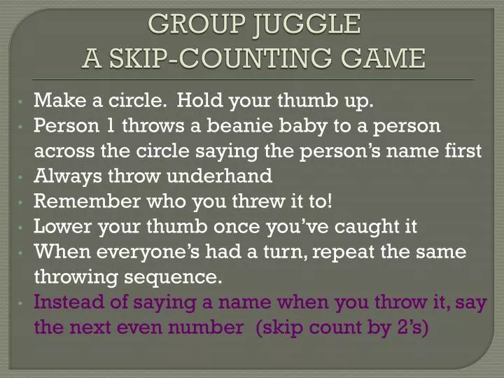 group juggle a skip counting game