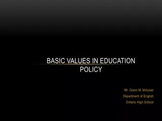 Basic Values in Education Policy