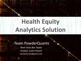 Health Equity Analytics Solution