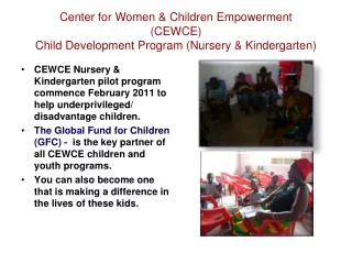 Center for Women &amp; Children Empowerment (CEWCE) Child Development Program (Nursery &amp; Kindergarten)