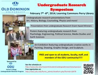 Undergraduate Research Symposium February 7 th -8 th , 2014; Learning Commons Perry Library