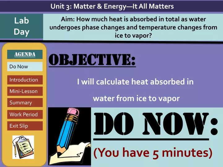 objective i will calculate heat absorbed in water from ice to vapor