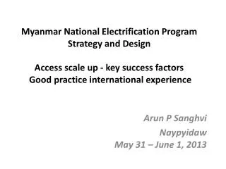Arun P Sanghvi Naypyidaw May 31 – June 1, 2013