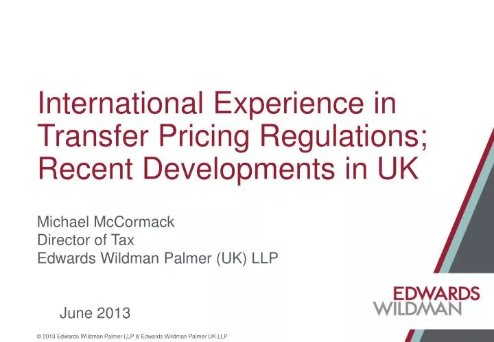 international experience in transfer pricing regulations recent developments in uk
