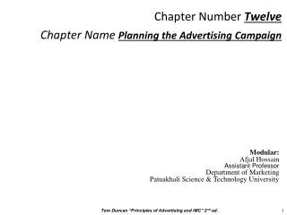 Chapter Number Twelve Chapter Name Planning the Advertising Campaign