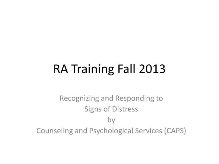 ra training fall 2013