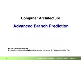 Computer Architecture Advanced Branch Prediction