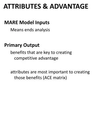 MARE Model Inputs Means ends analysis Primary Output
