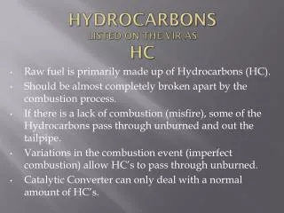 Hydrocarbons Listed on the VIR as HC