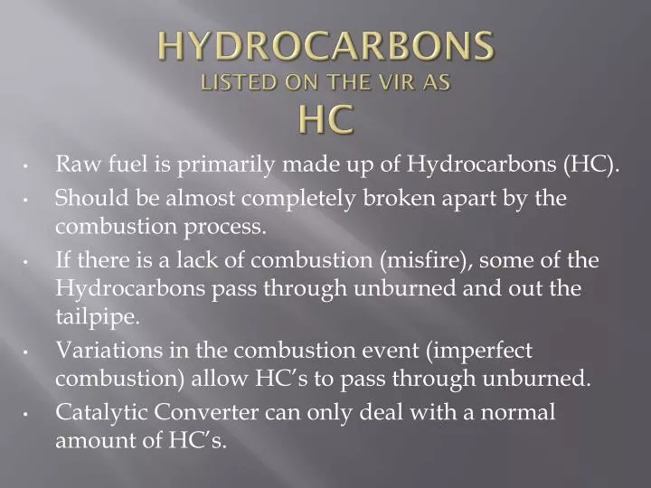 hydrocarbons listed on the vir as hc