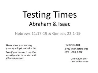Testing Times Abraham &amp; Isaac