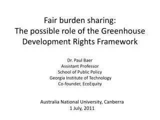 Fair burden sharing: The possible role of the Greenhouse Development Rights Framework