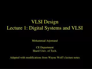 VLSI Design Lecture 1: Digital Systems and VLSI