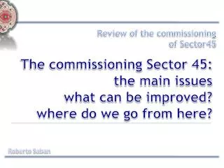 The commissioning Sector 45: the main issues what can be improved? where do we go from here?