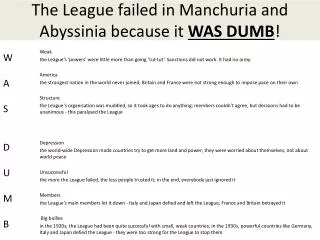The League failed in Manchuria and Abyssinia because it WAS DUMB !