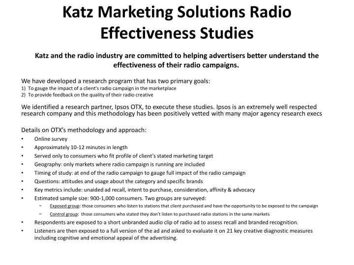 katz marketing solutions radio effectiveness studies
