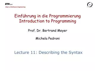 Lecture 11: Describing the Syntax