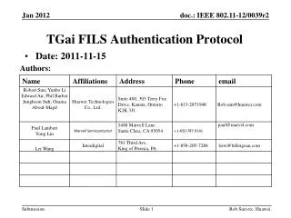 TGai FILS Authentication Protocol