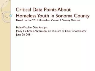 Critical Data Points About Homeless Youth in Sonoma County