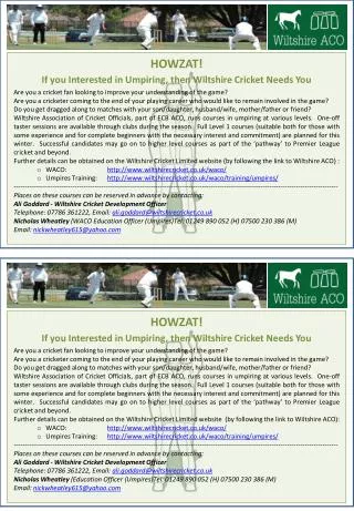 HOWZAT! If you Interested in Umpiring, then Wiltshire Cricket Needs You
