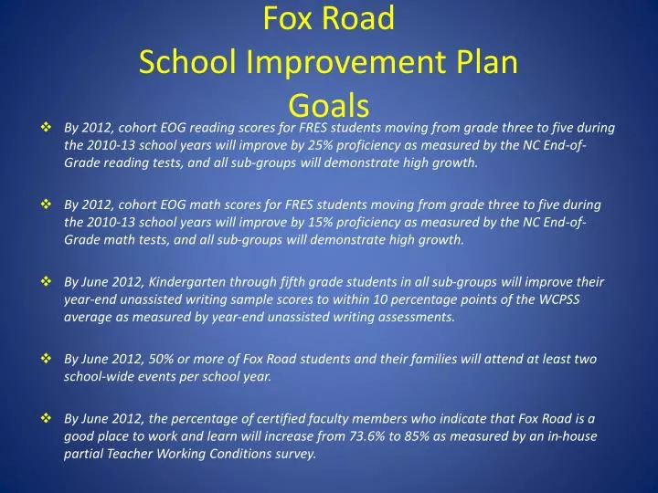 fox road school improvement plan goals