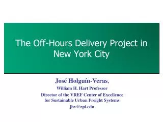 The Off-Hours Delivery Project in New York City