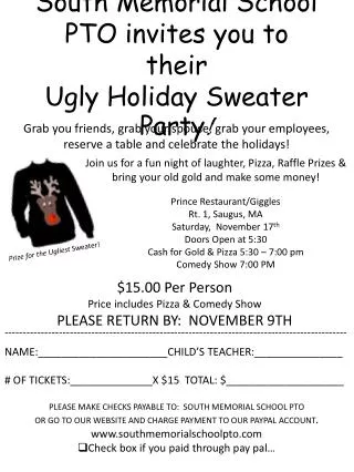 South Memorial School PTO invites you to their Ugly Holiday Sweater Party !