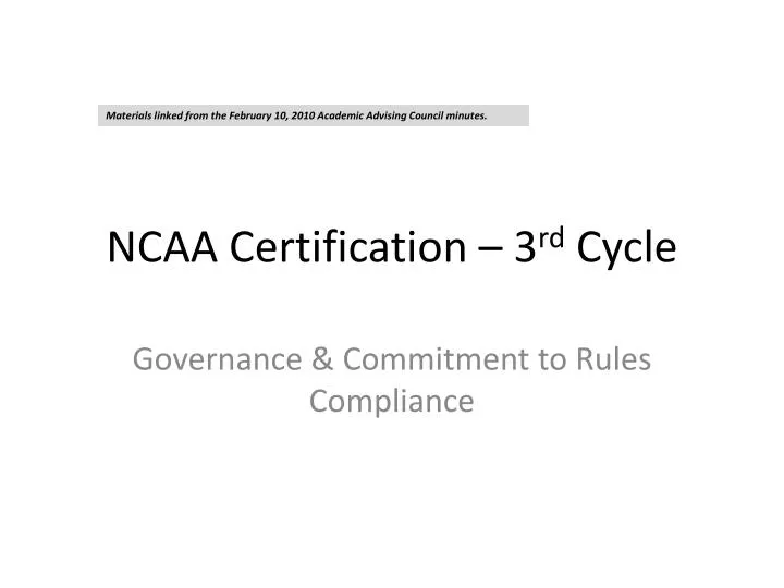 ncaa certification 3 rd cycle