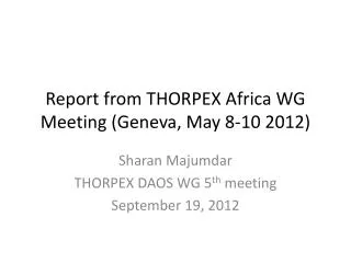 Report from THORPEX Africa WG Meeting (Geneva, May 8-10 2012)