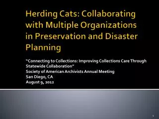Herding Cats: Collaborating with Multiple Organizations in Preservation and Disaster Planning