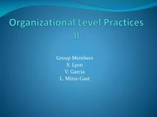 Organizational Level Practices II