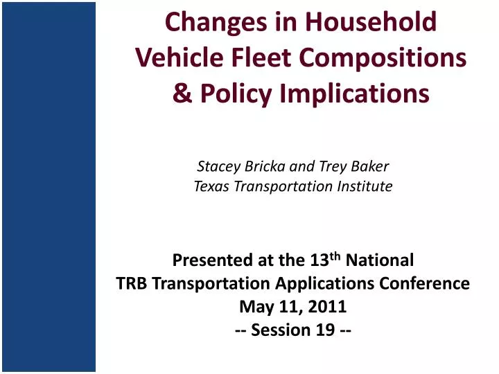 changes in household vehicle fleet compositions policy implications