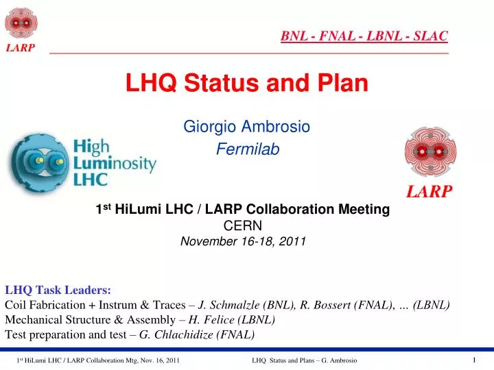 lhq status and plan giorgio ambrosio fermilab
