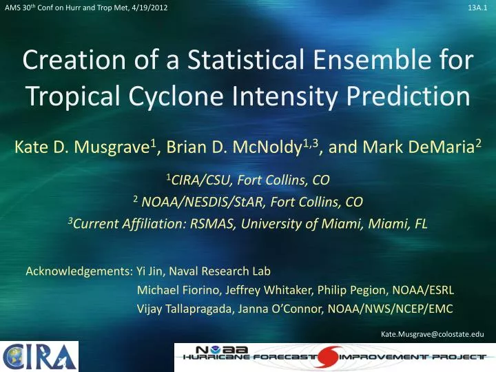 creation of a statistical ensemble for tropical cyclone intensity prediction
